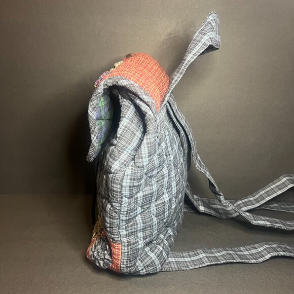 Irene's Quilts Rare Blue & Red Quilted Applique Fabric Medium Size Backpack 12" - Picture 4 of 10